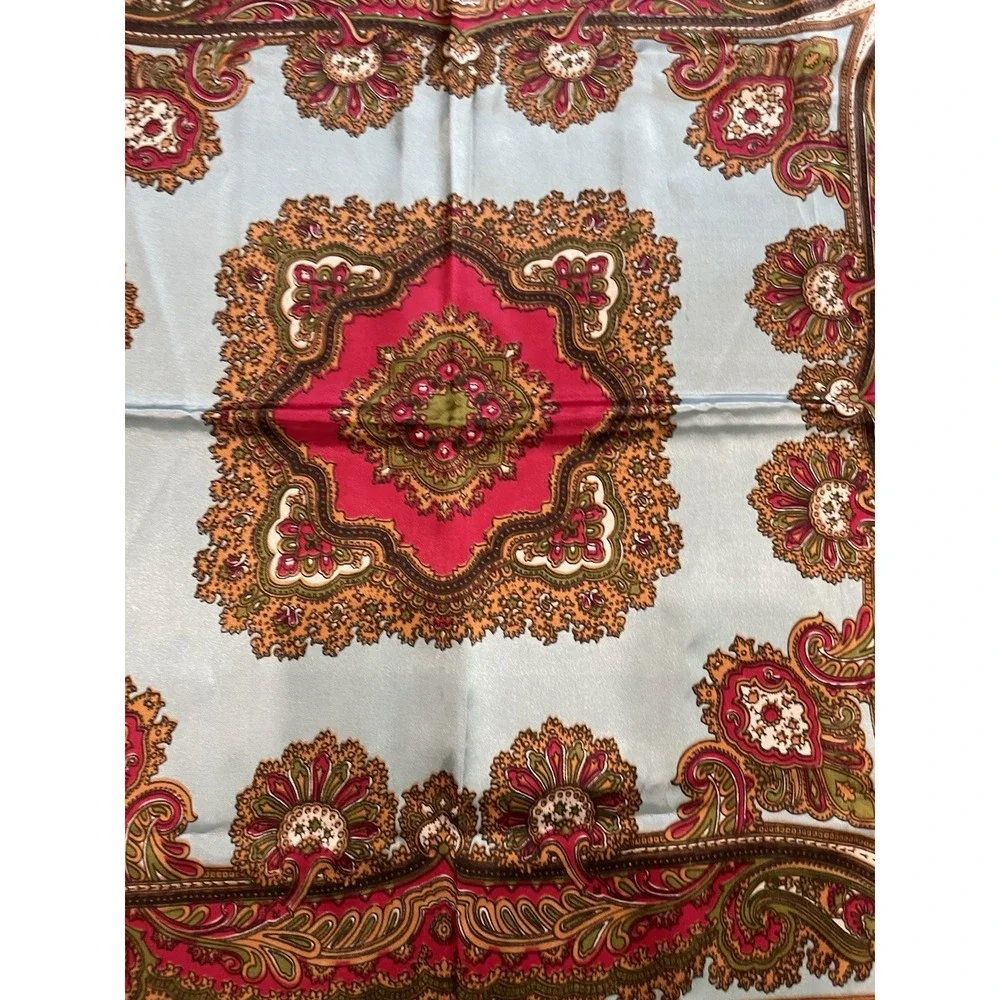 Vintage Paisley Neck‎ Head Scarf Silky Deep Rich Colors Red Blue Vibrant 30x30